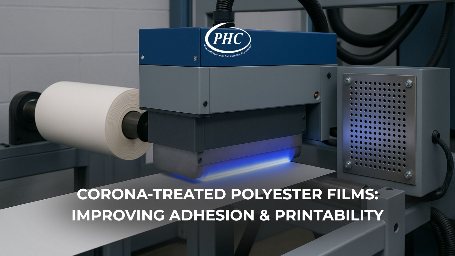 Corona-treated polyester film on conversion line in Greer SC
