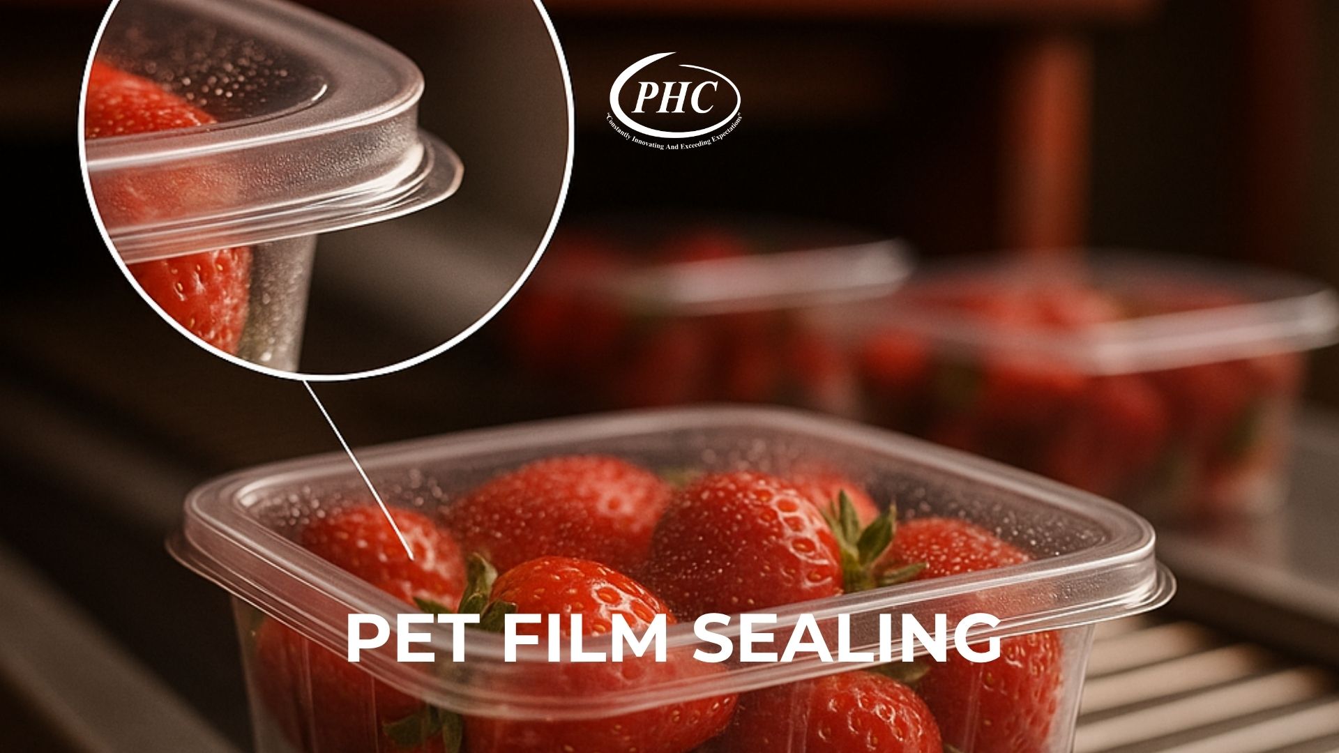 PET film sealing on automated packaging line ensuring airtight protection